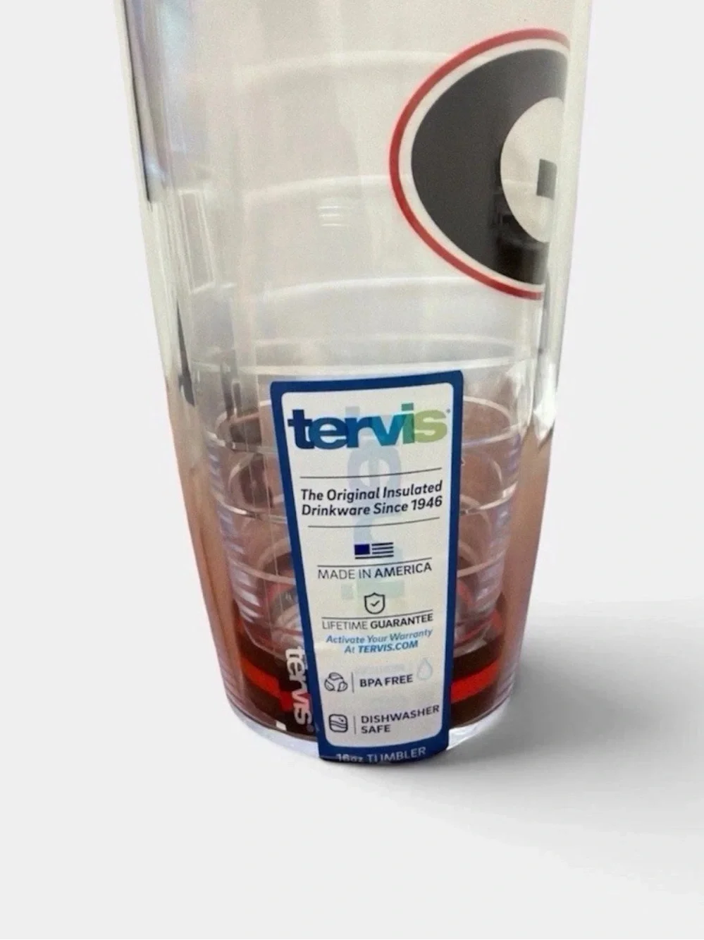 tervis Clear Travel Tumbler with Red Lid and Georgia G Logo NWT